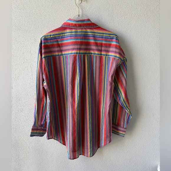 Charlie Holiday Maple Oversized Shirt Size S Multi Stripe Button Up Beach Swim - Picture 2 of 10
